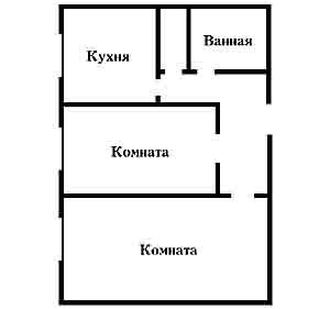 На рисунке дан план квартиры в масштабе 1 : 100. Определите по плану, какие размеры имеют кухня, ванная и комнаты и какова их площадь в действительности.